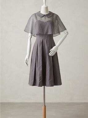 GownTown Gray Rhinestone Cape Dress Peter Pan Collar Size Small